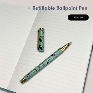 Battersea Cats refillable ballpoint in black ink - green pen with cats illustrations