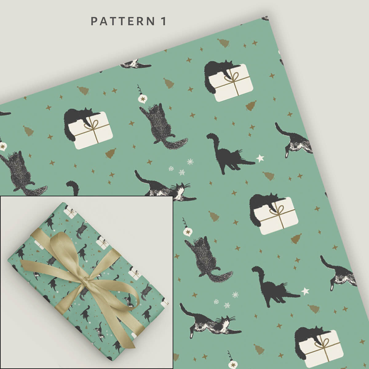 Christmas Battersea Cats Gift Wrapping Paper Set of 4 sheets - image of pattern 1