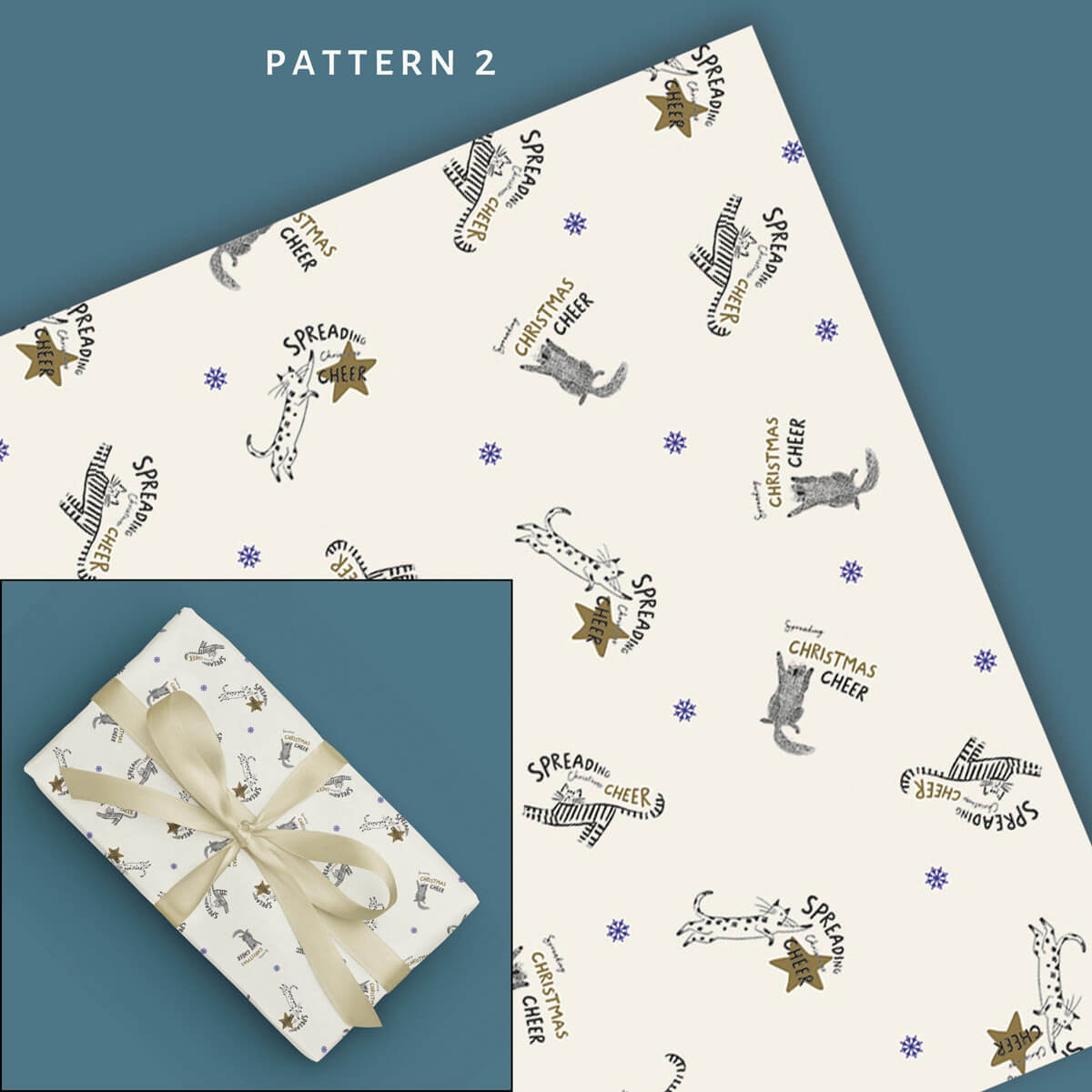 Christmas Battersea Cats Gift Wrapping Paper Set of 4 sheets - image of pattern 2