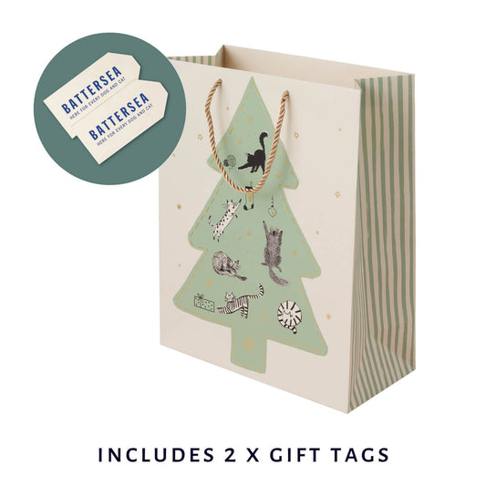 Battersea Cats and Dogs Home Charity Christmas Gift Bag for Cat Lovers - Close Up Image of Gift Bag with Battersea gift tags included x 2