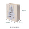 Load image into Gallery viewer, Battersea Dogs & Cats Home Charity Christmas Gift Bag For Dog Lovers - Close up image of christmas gift bag dimensions which are 33cm (h) x 26.5cm (l) and 13cm (w)