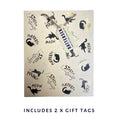 Load image into Gallery viewer, A Cream gift bag featuring a cat-themed print with the gold lettering alongside black cat illustrations.