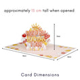 Load image into Gallery viewer, Birthday Balloons Pop Up Card for Tweens, Teens, Girls and Women featuring a rose gold, gold and ivory balloon lettering spelling out Happy Birthday, surrounded by hearts, crown and bows. Image shows the dimensions of the card open which are 30cm (l) x 20cm (w) and approximately 15cm (h)