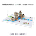 Load image into Gallery viewer, Tower Bridge Pop Up Card by Cardology - dimensions image which is 30cm (l) x 20xm (w) x 12cm (h) when opened