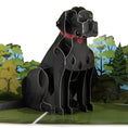 Load image into Gallery viewer, Cardology Black Labrador Pop Up Card - close up image of the pop up card