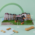Load image into Gallery viewer, dachshund pop up card by cardology - lifestyle image of sausage dog card 3D