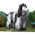 Load image into Gallery viewer, English Cocker Spaniel Pop Up Card by Cardology - close up image of 3D pop up