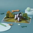 Load image into Gallery viewer, American Cocker Spaniel Pop Up Card by Cardology - lifestyle image of 3d card open