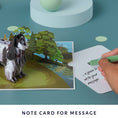 Load image into Gallery viewer, English Cocker Spaniel Pop Up Card by Cardology - image of the slide out notecard which gives a space for a message