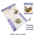 Load image into Gallery viewer, Farmyard Animals Pop Up Card by Cardology - image of the reversible packaging which converts into a gifting envelope