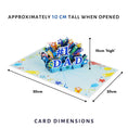 Load image into Gallery viewer, Pop-up card with '#1 Dad' text and star designs, showing dimensions on a white background.
