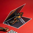Load image into Gallery viewer, 3D F1 Pop Up Card with car design on a red background