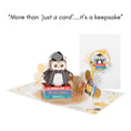 Load image into Gallery viewer, Graduation Congratulations 3D Pop Up Card - Wise Owl Graduation Handmade Gift for University, College, Nursery or Pre-School - Close up image of graduation 3D gift open with card closed behind
