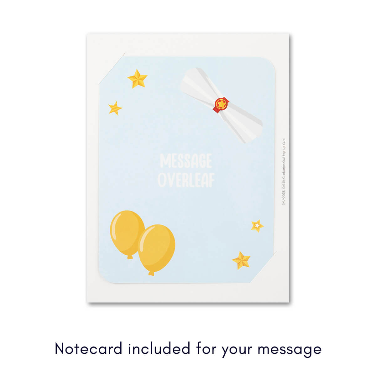 Graduation Congratulations 3D Pop Up Card - Wise Owl Graduation Handmade Gift for University, College, Nursery or Pre-School - Close up image of notecard which is included for personal handwritten message