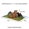 Load image into Gallery viewer, Pop-up card with highland cows and dimensions displayed