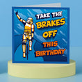 Load image into Gallery viewer, Original Stormtrooper Cycling Birthday Card - Officially Licensed by Cardology - lifestyle image