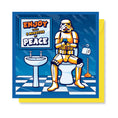 Load image into Gallery viewer, Original Stormtrooper Greeting Card which shows a Stormtrooper sitting on the toilet with 'Enjoy Your 5 minutes of peace' written on the mirror - officially licensed and produced by Cardology