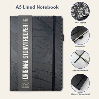 Original Stormtrooper A5 Lined Notebook Journal - black with subtle de-bossed graphic of the Stormtrooper - perfect gift for men