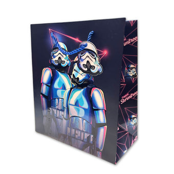 Gift bag with retro neon original stormtrooper design on the front