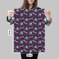 Load image into Gallery viewer, Person holding a gift wrap sheet for the Original Stormtrooper Retro design, with dimensions on a grey background. Dimensions are 50cm x 70cm