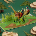 Load image into Gallery viewer, Pheasant Pop-up card with pheasants in a natural setting on a green background. perfect for gamekeepers or shooting enthusiasts