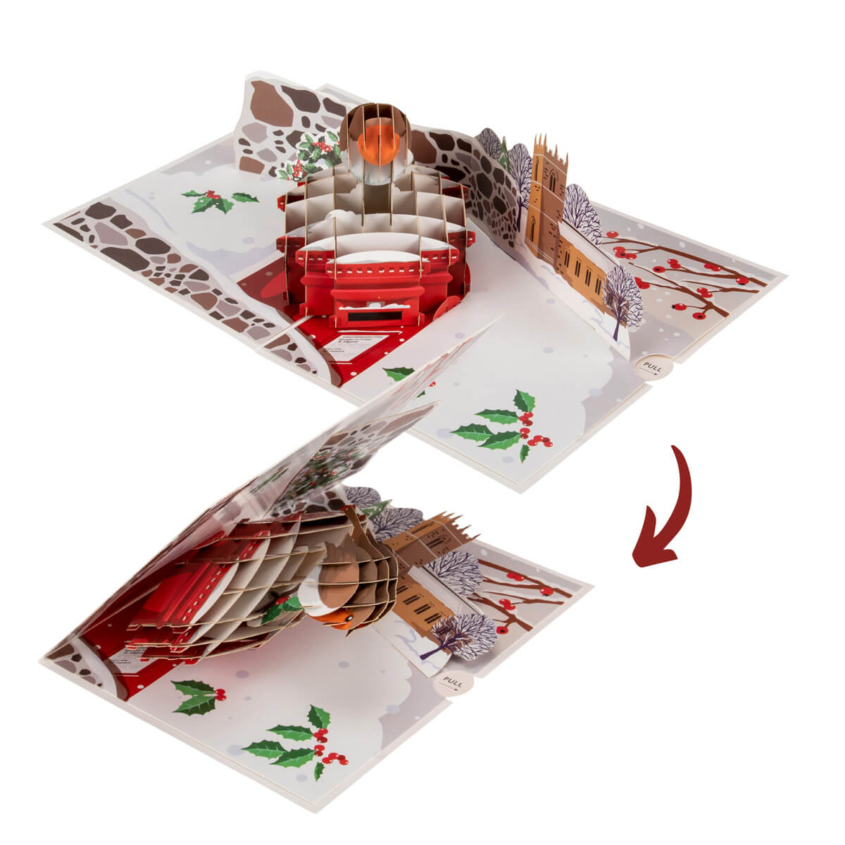Cardology Robin Pop Up Card for Christmas - image of the 3D greeting card closing