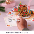 Load image into Gallery viewer, Santa Bear Christmas Pop Up Card by Cardology - image of card notecard which is on the back of the card and gives a place to write the message to the recipient