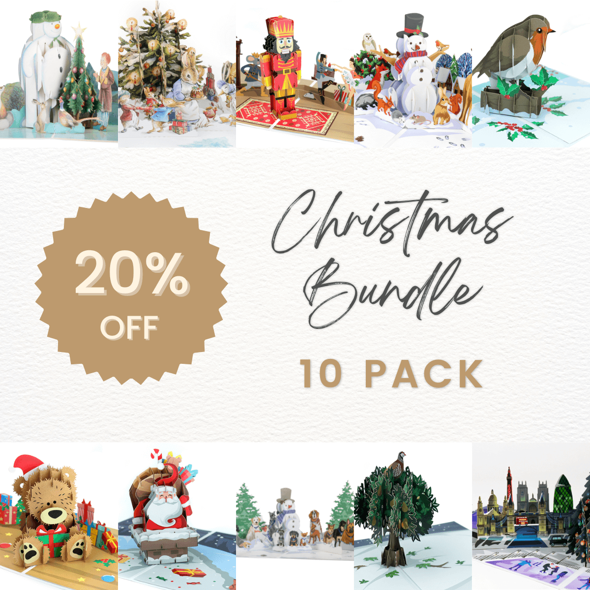 Christmas Card Pack Of 10 by Cardology which includes 10 intricate pop up cards from their best selling range.  This bundle offers incredible value with 20% off original prices