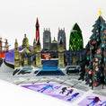 Load image into Gallery viewer, Night Before Christmas Pop Up Card UK Close Up Image - featuring a 3D Christmas Tree surrounded by UK skylines