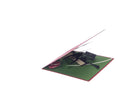 Load image into Gallery viewer, Cricket Pop Up Card featuring a 3D cricket scene with a batsman, wicket keeper, cricket ball and spectators, slightly opened at 45 degree angle