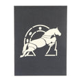 Load image into Gallery viewer, Cross Country Pop Up Card Cover featuring a horse and horseshoe on grey background