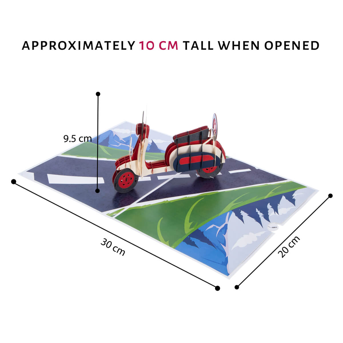 Lambretta Scooter Pop Up Card - Dimensions Image 30cm (l) x 20cm (w) x 10cm (h)