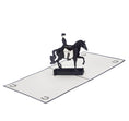 Load image into Gallery viewer, Dressage Pop Up Card featuring a 3D black horse and rider, fully open at 180 degrees