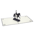 Load image into Gallery viewer, Dressage Pop Up Card featuring a 3D black horse and rider, fully open