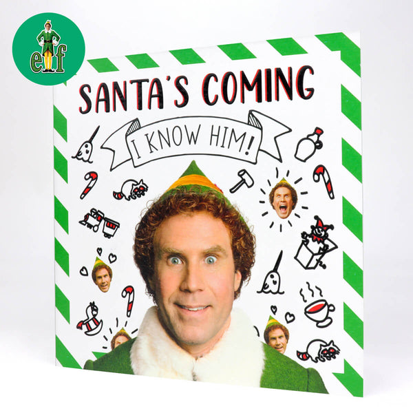 Buddy The Elf Funny Christmas Card Featuring Will Ferell. Card pictured on a white background