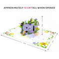 Load image into Gallery viewer, image of floral 80th birthday pop up card dimensions. When card is open the dimensions are 30cm length x 20cm width. The pop up is approximately 10cm high