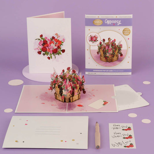 Lifestyle image showing Floral Crown Pop Up Card for Valentine's Day Cards or Mother's Day Cards