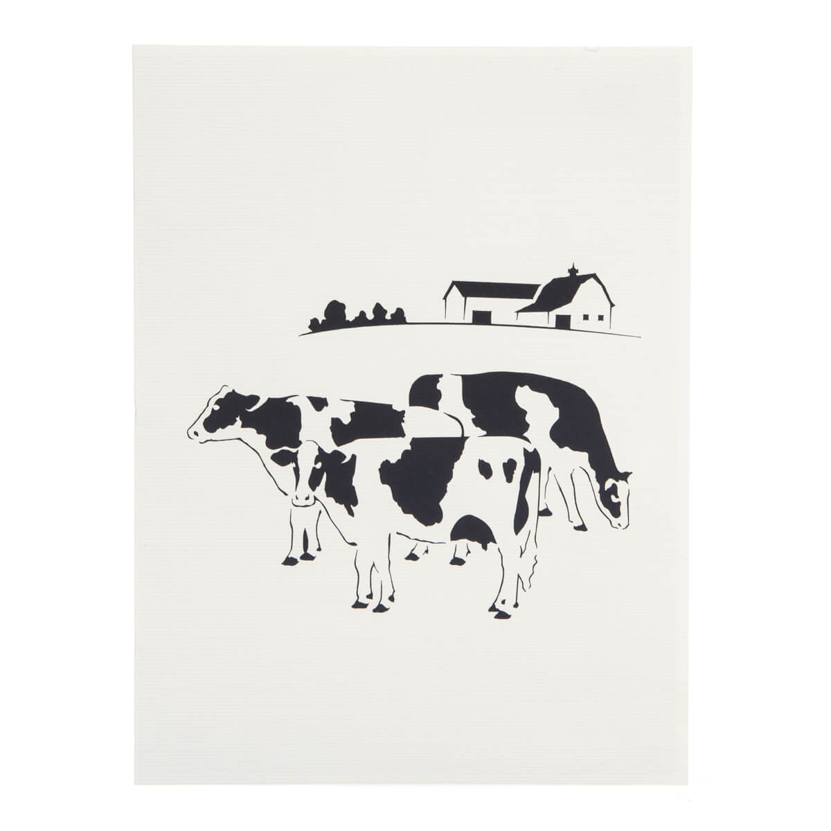 close up image of Friesian Cows Pop Up Card featuring 4 3D cows standing next to each other grazing