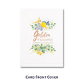 Load image into Gallery viewer, Golden Wedding Anniversary Card for a 50th Wedding Anniversary Gift - lifestyle image of 50th wedding anniversary card front cover which reads 'Golden Weddings Deserve Celebrating'