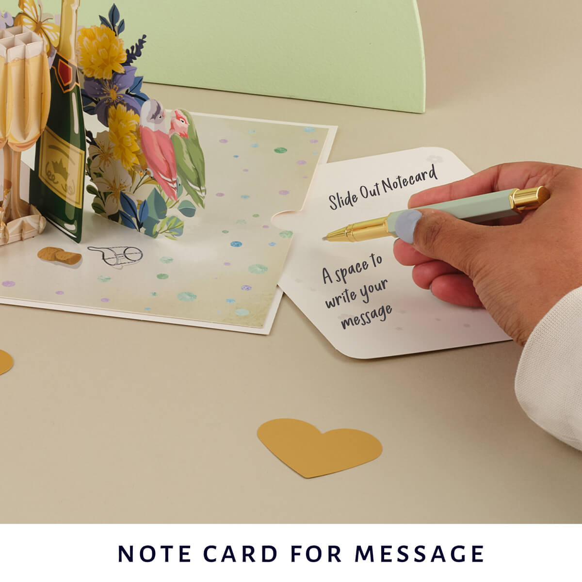 Golden Wedding Anniversary Card for a 50th Wedding Anniversary Gift - lifestyle image of 50th wedding anniversary card notecard which gives space to write a personal message without writing on the card itself