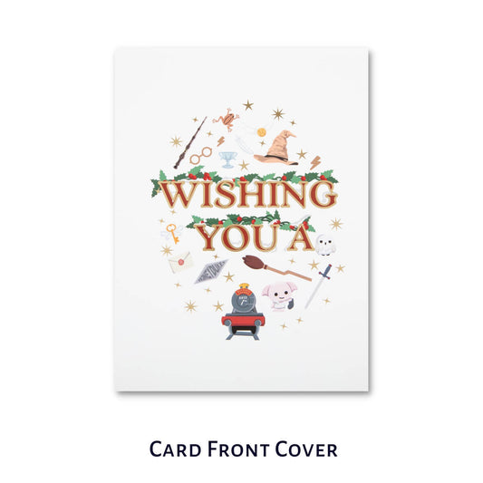 Harry Potter Christmas Pop Up Card - Card reads 'Harry Christmas' inside. Image of the card cover which reads 'Wishing You A...'