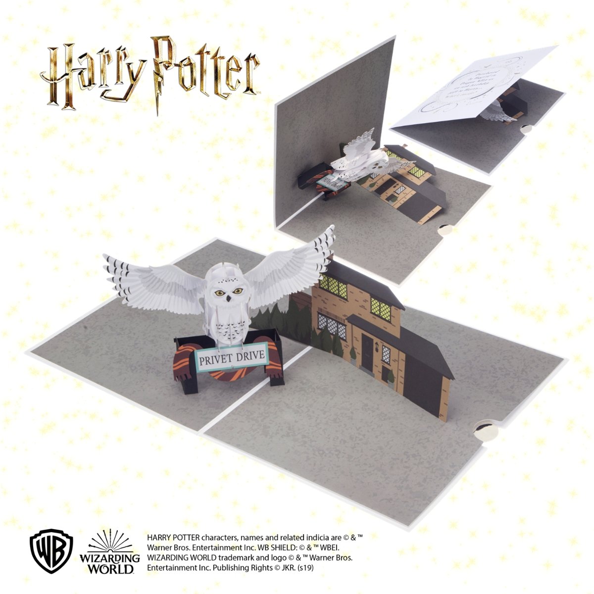 Hedwig 3D Card open at 180 degrees and closing in stages