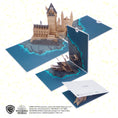 Load image into Gallery viewer, Image of Hogwarts Castle Birthday Pop Up Card open at 180 degrees and closing in stages