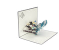 Load image into Gallery viewer, Horse Racing Pop Up Card featuring 4 horses racing out of stalls, half open at 90 degrees