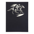 Load image into Gallery viewer, Horse Racing Pop Up Card cover in black with a white image of a jockey on a race horse