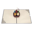 Load image into Gallery viewer, Image taken from above of Knitting Pop Up Card fully open at 180 degrees on a white surface