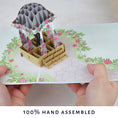 Load image into Gallery viewer, Grooms Wedding Pagoda Pop Up Card Image showing the card being held open