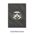 Load image into Gallery viewer, Original Stormtrooper Helmet Pop Up Card For Father's Day, close up image of card front cover - black with the stormtrooper helmet design in the middle