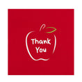 Load image into Gallery viewer, Close up image of Thank You Teacher Card Cover in red with a laser cut outline of an apple with Thank You written inside it