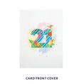 Load image into Gallery viewer, Front Cover Image of Tropical 21st Birthday Card. White card with soft pastel watercolours, with a bold 21 in silver foiling in the middle.